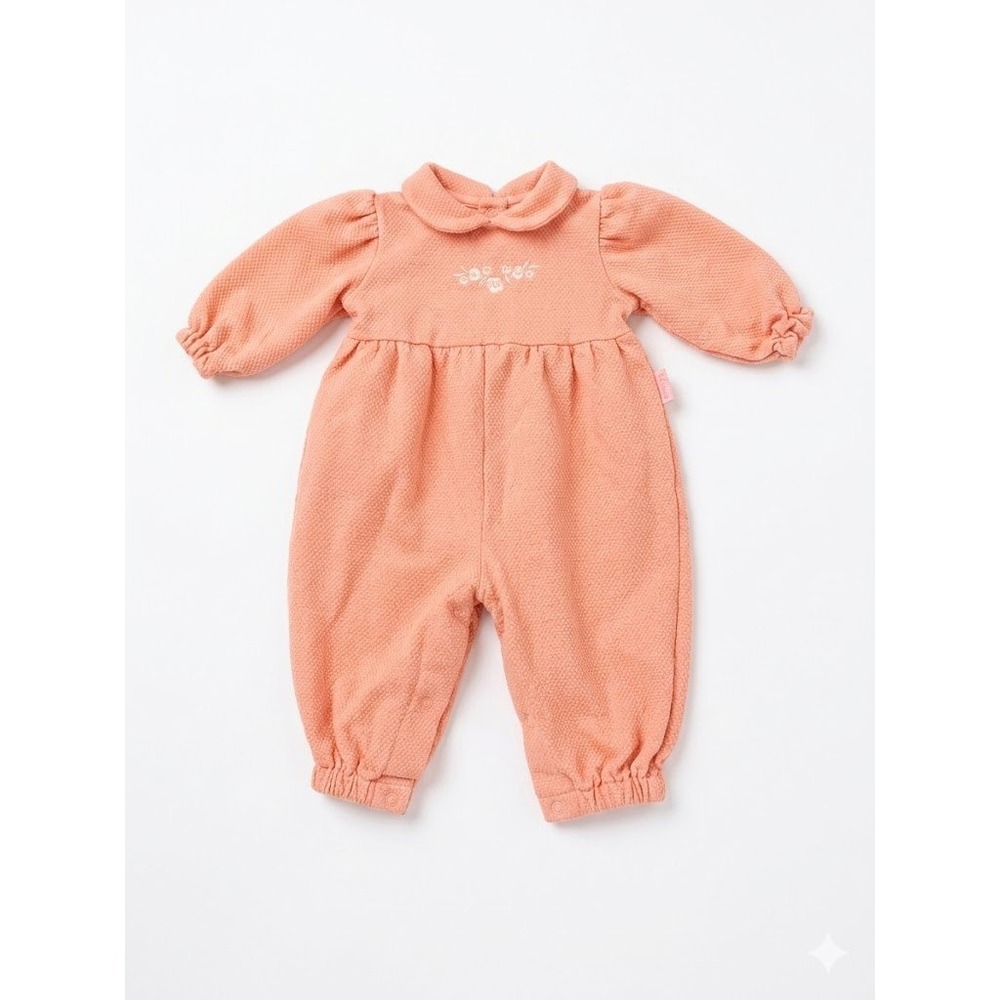 VTG Lullaby Club Baby Girl Romper 6-9M‎ Peach Pink Waffle Knit Floral Cotton